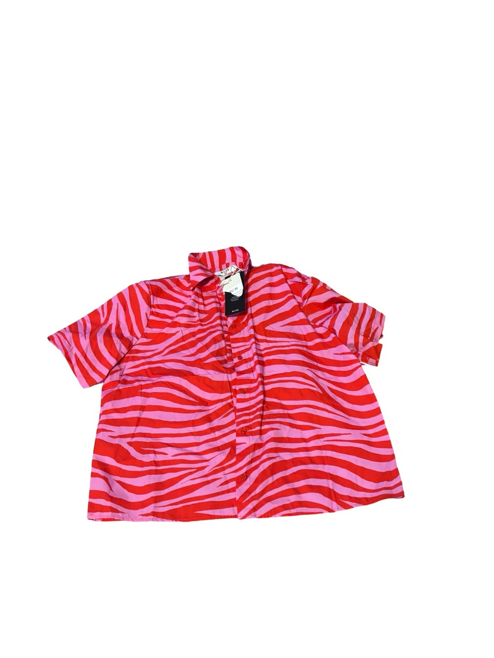 Bold Pink & Red Zebra-Stripe Short Sleeve Blouse size 36 fits me as large as-